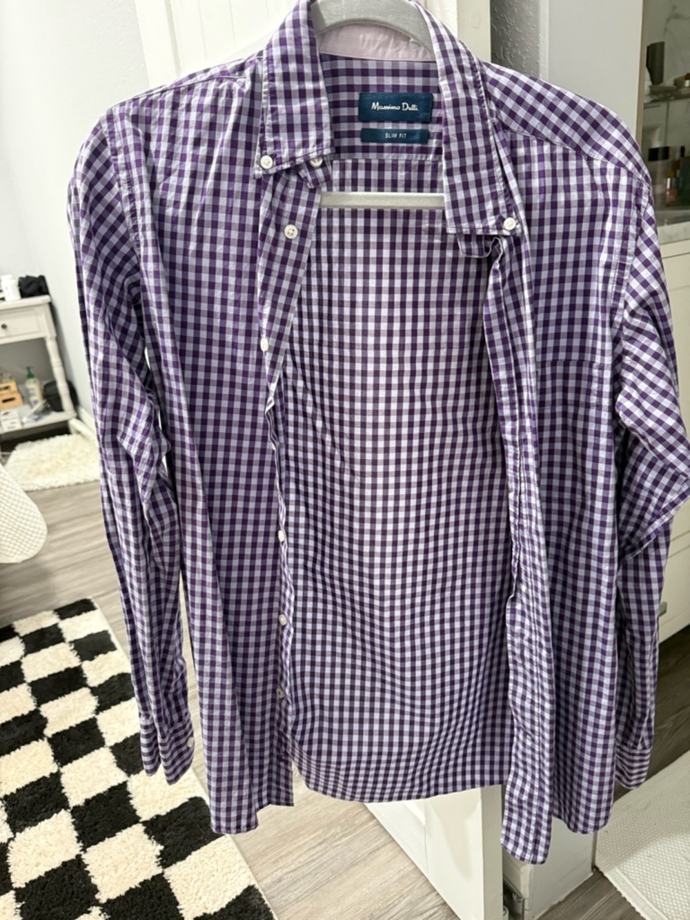 Massimo Dutti Purple Gingham Button-Down Shirt